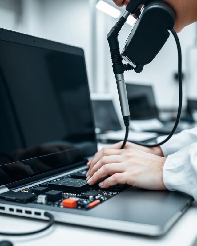 Technician repairing laptop